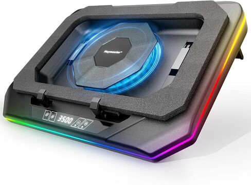 وسادة تبريد للكمبيوتر المحمول، مبرد كمبيوتر محمول للألعاب مع ضوء RGB، حامل تبريد للكمبيوتر المحمول مع مروحة سرعة قابلة للتعديل 3500 دورة في الدقيقة، محور USB 3 منافذ، شاشة LED وتحكم باللمس لأجهزة الكمبيوتر المحمولة مقاس 12-19 بوصة in Saudi Arabia