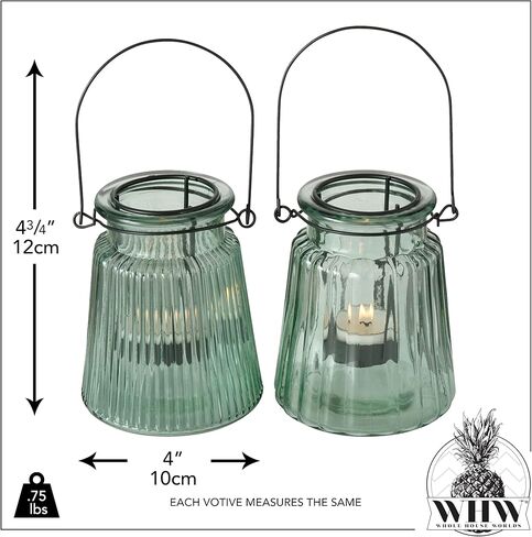 حوامل شموع صغيرة عائمة من Modern Farmhouse، مجموعة مكونة من قطعتين، أجهزة حديدية ريفية، زجاج مطلي باللون الأخضر المريمي، 4.75 بوصة (12 سم) in Kuwait