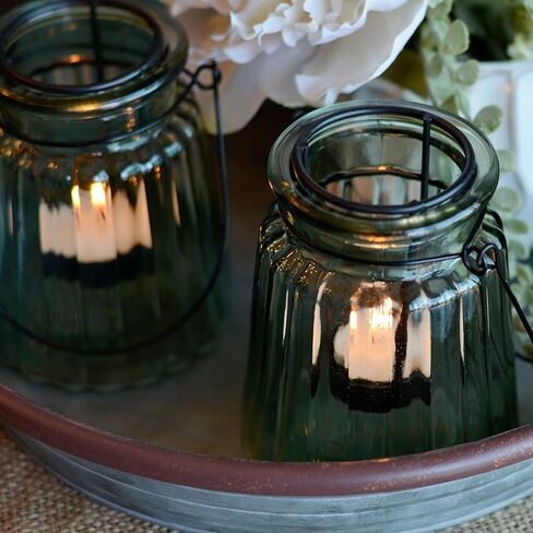 حوامل شموع صغيرة عائمة من Modern Farmhouse، مجموعة مكونة من قطعتين، أجهزة حديدية ريفية، زجاج مطلي باللون الأخضر المريمي، 4.75 بوصة (12 سم) in Kuwait