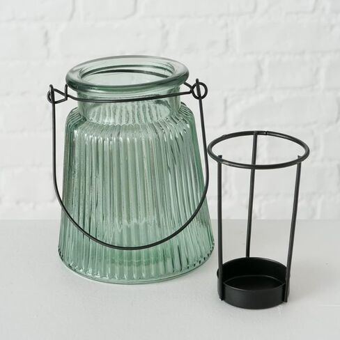 حوامل شموع صغيرة عائمة من Modern Farmhouse، مجموعة مكونة من قطعتين، أجهزة حديدية ريفية، زجاج مطلي باللون الأخضر المريمي، 4.75 بوصة (12 سم) in Kuwait