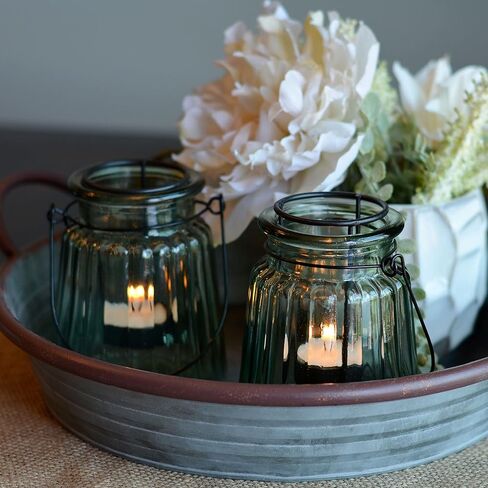 حوامل شموع صغيرة عائمة من Modern Farmhouse، مجموعة مكونة من قطعتين، أجهزة حديدية ريفية، زجاج مطلي باللون الأخضر المريمي، 4.75 بوصة (12 سم) in Kuwait