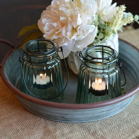 حوامل شموع صغيرة عائمة من Modern Farmhouse، مجموعة مكونة من قطعتين، أجهزة حديدية ريفية، زجاج مطلي باللون الأخضر المريمي، 4.75 بوصة (12 سم) in Kuwait