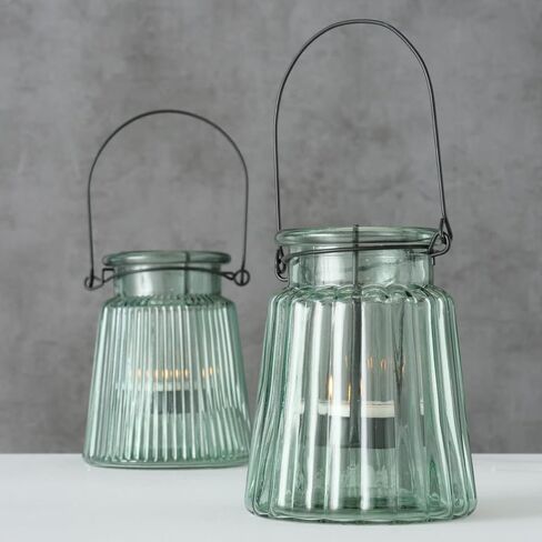 حوامل شموع صغيرة عائمة من Modern Farmhouse، مجموعة مكونة من قطعتين، أجهزة حديدية ريفية، زجاج مطلي باللون الأخضر المريمي، 4.75 بوصة (12 سم) in Kuwait