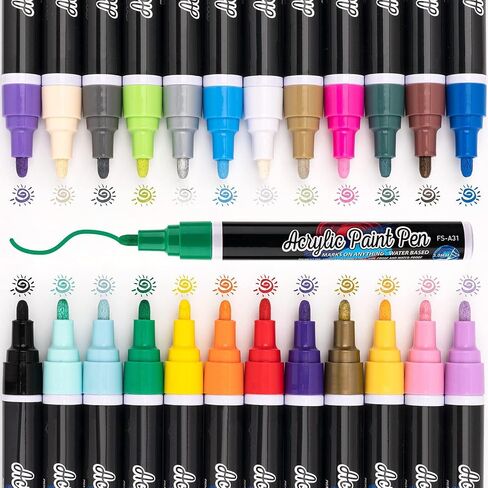24PCS Acrylic Paint Markers - Dual Tip Acrylic Paint Pens (12 Colors) Paint Markers, for Rock Painting, Ceramic, Wood, Plastic, Calligraphy, Scrapbooking, Brush Lettering, Card Making, DIY Crafts in Saudi Arabia