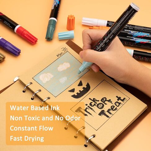24PCS Acrylic Paint Markers - Dual Tip Acrylic Paint Pens (12 Colors) Paint Markers, for Rock Painting, Ceramic, Wood, Plastic, Calligraphy, Scrapbooking, Brush Lettering, Card Making, DIY Crafts in Saudi Arabia