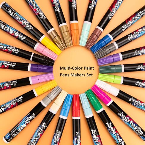 24PCS Acrylic Paint Markers - Dual Tip Acrylic Paint Pens (12 Colors) Paint Markers, for Rock Painting, Ceramic, Wood, Plastic, Calligraphy, Scrapbooking, Brush Lettering, Card Making, DIY Crafts in Saudi Arabia