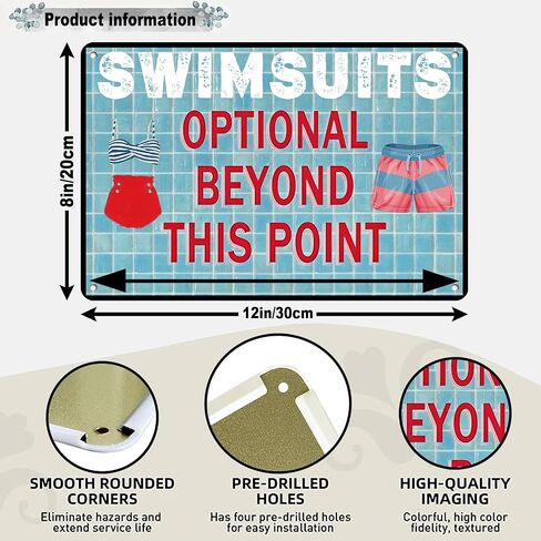 Swimsuits Optional Beyond This Point Metal Tin Sign Vintage Swimming Pool Signs Funny Wall Decor Plaque For Pool Party Water Park Outdoor Decoration 12 * 8in in Saudi Arabia