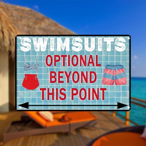 Swimsuits Optional Beyond This Point Metal Tin Sign Vintage Swimming Pool Signs Funny Wall Decor Plaque For Pool Party Water Park Outdoor Decoration 12 * 8in in Saudi Arabia