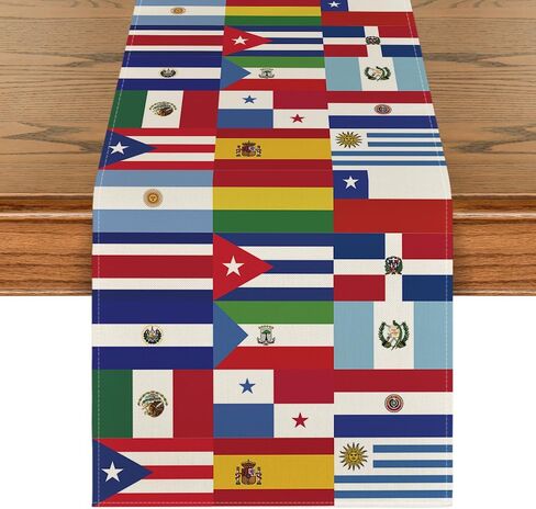 Artoid Mode National World Flag Banner Hispanic Heritage Month Table Runner, Seasonal Spanish Latin Flags Kitchen Dining Table Decoration for Home Party Decor 13x72 Inch in Saudi Arabia
