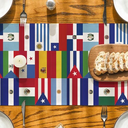 Artoid Mode National World Flag Banner Hispanic Heritage Month Table Runner, Seasonal Spanish Latin Flags Kitchen Dining Table Decoration for Home Party Decor 13x72 Inch in Saudi Arabia