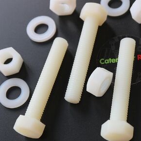 10x Natural Colour Nylon, Hex Head, M10 x 60mm, Plastic Nuts and Bolts, Washers, Hexagon, Nylon, 25/64 x 2 23/64