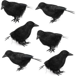 6Pcs Scary Black Crow Halloween Decorations Props Handmade Realistic Looking Black Feathered Bird Crows Party Accessories Home Decors