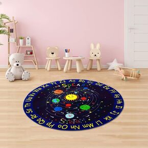 Zacoo Kids Playroom Rug ABC Alphabet Educational Rug for Playroom Baby Play Mat for Floor Solar System Thick Non Slip Boy & Girl Area Rugs Learning Carpet for Baby Kids Bedroom Classroom Rugs, 5x7 FT