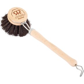 Redecker German-Made Horse Hair Bristle Dish Brush, Soft All-Purpose Scrubber for Kitchen & Household with Strong Horse Hair Bristles, 1-1/2 inch Replaceable Brush Head, Set of 2, 9-inches Long