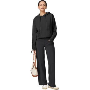 Arach&Cloz Womens 2023 Two Piece Outfits Knit Sweaters Hoodies and Wide Leg Yoga Pants Tracksuit Lounge Sets with Pockets