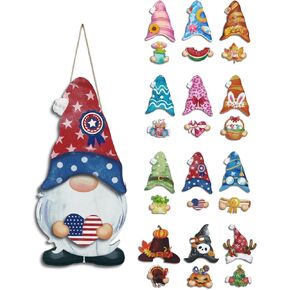 Putuo Decor 25pcs علامة ترحيب قابلة للتبديل للباب الأمامي، الخشب الموسمي جنوم عطلة الجدار شنقا، مرحبًا بكم في ديكور الشرفة الخاص بنا ليوم الاستقلال والخريف والشتاء وعيد الشكر in Kuwait