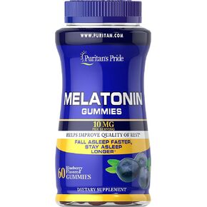 Puritan's Pride Melatonin 10 mg Gummies Blueberry Flavor, White, 60 Count (Pack of 1)