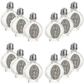 Our Lady of Guadalupe Embossed Holy Water Glass Bottles with Toned Cap, Set of 12, Perfect for Religious Church Weddings, Baptism, Christening, First Communion (Gold)