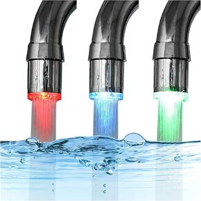 3 Pieces 3-Color Temperature Sensitive Gradient LED Water Faucet Light Water Stream Color Changing Faucet Tap Sink Faucet for Kitchen and Bathroom