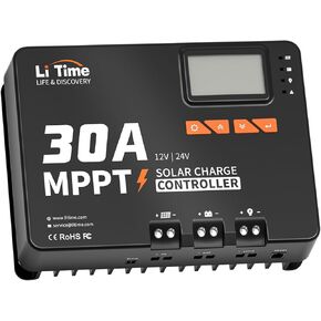 LiTime 60 Amp MPPT 12V/24V/36V/48V/Auto DC Input Solar Charge Controller is Equipped a Built- in Bluetooth Module, with Parameter Adjustable LCD Display LED Indicators Solar Panel