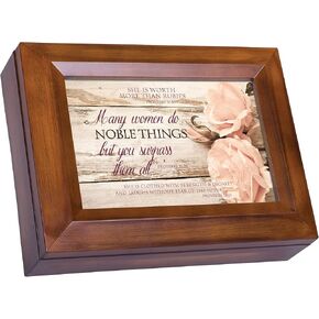 Cottage Garden Proverbs 31 Woman Distressed Wood Finish Jewelry Music Box Plays Waltz of The Flowers