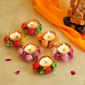 TIED RIBBONS 6 pcs Handmade Tea Light Candle Holder for Centerpiece, Dining Table, Office | Tealight Candle Holder for Home | Indian Return Gifts for Housewarming, Diwali Decorations for Home
