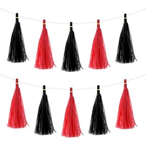 MECCANIXITY 40Pcs Dark Green, Glass Green, Bright Orange, Peach Pink Tassel Garland Banner with Rope Tissue Paper Tassels Party DIY Kits for Anniversary Wedding Birthday Party