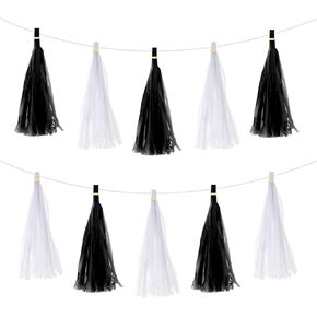 MECCANIXITY 40Pcs Dark Green, Glass Green, Bright Orange, Peach Pink Tassel Garland Banner with Rope Tissue Paper Tassels Party DIY Kits for Anniversary Wedding Birthday Party