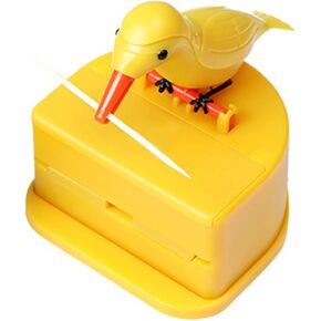 Yellow Woodpecker Toothpick Dispenser, Cute Little Bird Push-Type Automatic Toothpick Holder Bird Toothpick Dispenser, Telescopic Toothpick Box for Home with a Toothpick Box,Kitchen Decoration