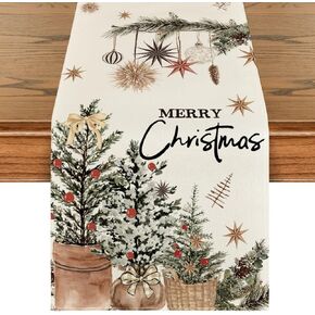 Artoid Mode Xmas Trees Holly Pine Cone Merry Christmas Table Runner, Seasonal Winter Kitchen Dining Table Decoration for Home Party Decor 13x72 Inch