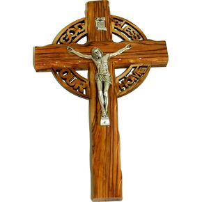 Holy Land Market Celtic God Bless Our Home Handmade Wall Olive Wood Catholic Crucifix - 10 Inches
