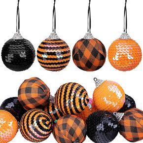 12pcs Halloween Ball Ornaments - 1.96" Halloween Sequin Hanging Ball - Scary Halloween Theme Hanging Balls for Halloween Wreath Ornaments and Party Decoration