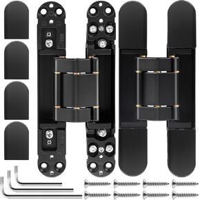 Hidden Door Hinges（2 Pcs）-Invisible Hinges for Doors, 180 Degree Swing Concealed Hinges, 3 Way Adjustable & Heavy Duty Hinges (‎Silver, 6Inch)