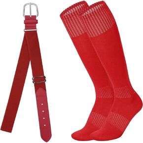 American Trends Baseball Socks and Belt Youth Softball Socks and Belt Combo Set Knee High Socks for Boys Girls