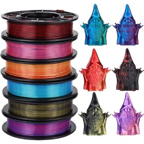 250g X 6 Spools 3D Silk PLA Printer Filament Bundle, Dual Color 1.75mm 3D Printing Filament, +/-0.03mm Black&Gold Black&Red Gold&Red Green&Blue Purple&Pink Red&Blue