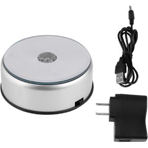 LED Light Base, Colorful Light Rotating Crystal Display Base Stand Light Show Holder with AC US Adapter Silver Battery Operated.