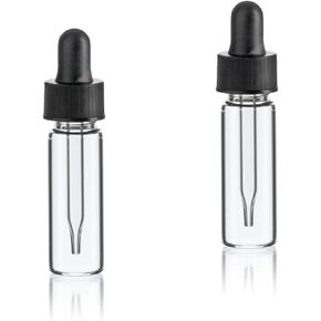 1 Dram 1/8 oz Clear Glass Vials w/Straight Black Bulb Eye Glass Eye Droppers for Essential Oils & Liquids (pack of 2)