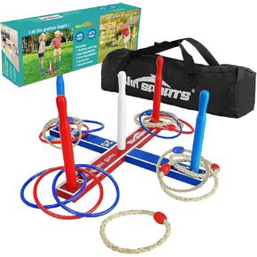Premium Wooden Ring Toss Game Set - Win SPORTS Throwing Game Indoor Outdoor Games for Kids & Adults,includes Wood Base,Fun Family or Friends Game