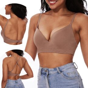 Push Up Bra for Women Full Coverage Underwired Deep V Plunge Bra Seamless Low Back Bra with Convertible Straps T-Shirt Bra