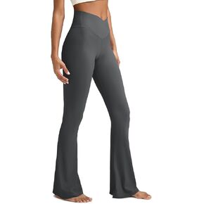 Women's Crossover Flare Leggings, High Waisted Wide Leg Flared Yoga Pants Deep Grey
