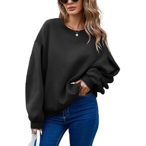 Famulily Womens Long Sleeve Crew Neck Sweatshirts Fleece Lined Pullover Tops with Side Pockets
