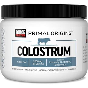 FORCE FACTOR Primal Origins Colostrum to Support Gut Health, Immunity, Recovery, & More, Bovine Colostrum Supplement. Pasture-Raised, Grass Fed, Hormone Free, Naturally Unflavored, 30 Servings