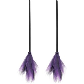 DECHOUS 2Pcs Halloween Witch Brooms Costume Props 35in Small Broomstick Decor Wizard Flying Broom Halloween Broomstick Witch Accessory for Kids Party Cosplay Halloween