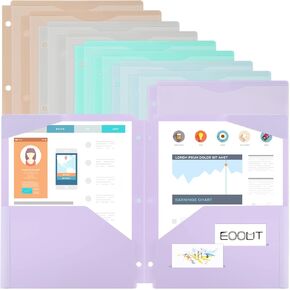 EOOUT 10 Pack Pocket Folders with Clear Front Pocket for 3 Ring Binder, Folder with Card Slot for School, Office and Home, Letter Size