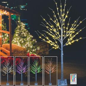 120 LED 6 FT Colorful Lighted Birch Tree, Light Up Multicolored LED Artificial Tree with Colors Changing String Lights for Indoor Outdoor Christmas Halloween Party Home Wedding Garden Decor-6 ft(RGB)