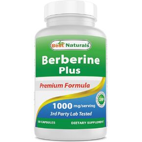 Best Naturals Berberine Plus 1000mg per Serving, (Non-GMO) 60 Capsules - Contains Berberine HCL 1000mg, Vitamin C 120mg & Zinc Gluconate 30 mg