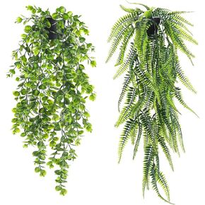 Der Rose 2 Pack Fake Hanging Plants Artificial Decor Faux Plants Indoor in Black Pots for Home Bedroom Living Room Decor