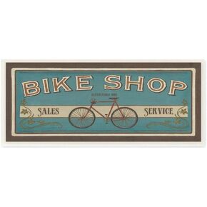 Stupell Industries Blue Bike Shop Store Sign Stretched Canvas Wall Art, 10 x 1.5 x 24, Multi-Color