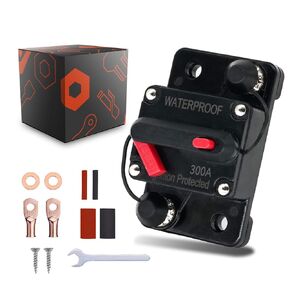 200A Amp Circuit Breaker, Audio Circuit Breaker with Manual Reset, 12V-48V DC Waterproof, Circuit Protector for Car Rv ATV Marine Trolling Motors Boat Truck, with Wire Lugs, Heat Shrink Tube