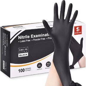 Schneider Nitrile Exam Gloves, XL, 200-ct Box, 4-mil, Black Disposable Gloves Latex-Free, Powder-Free, Food Safe, Medical Gloves for Cooking, Cleaning, Examination